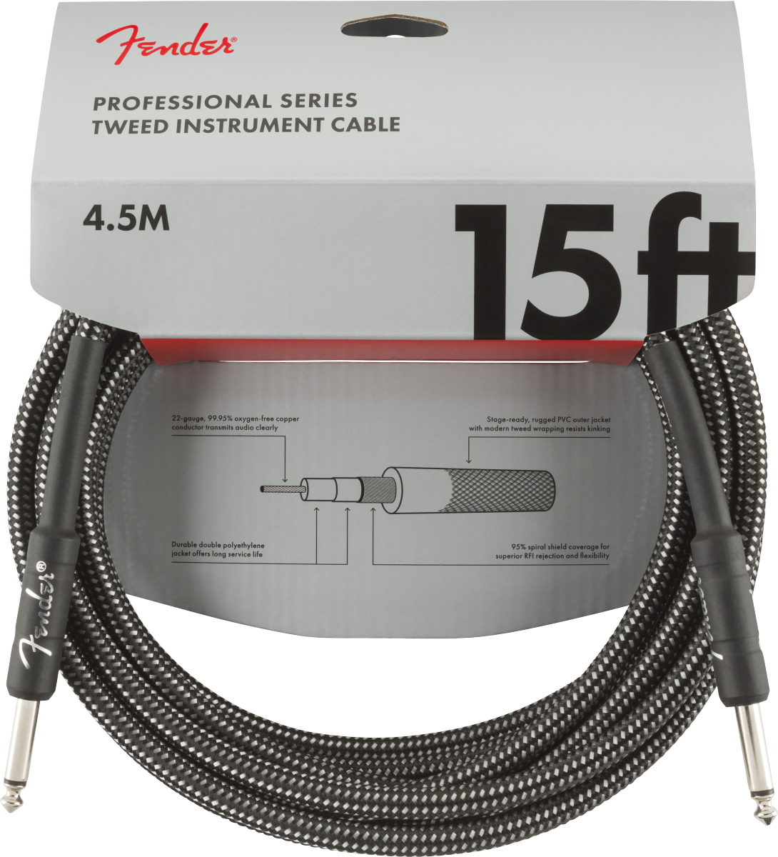 Fender® Professional Series Instrument Cable, 15', Gray Tweed