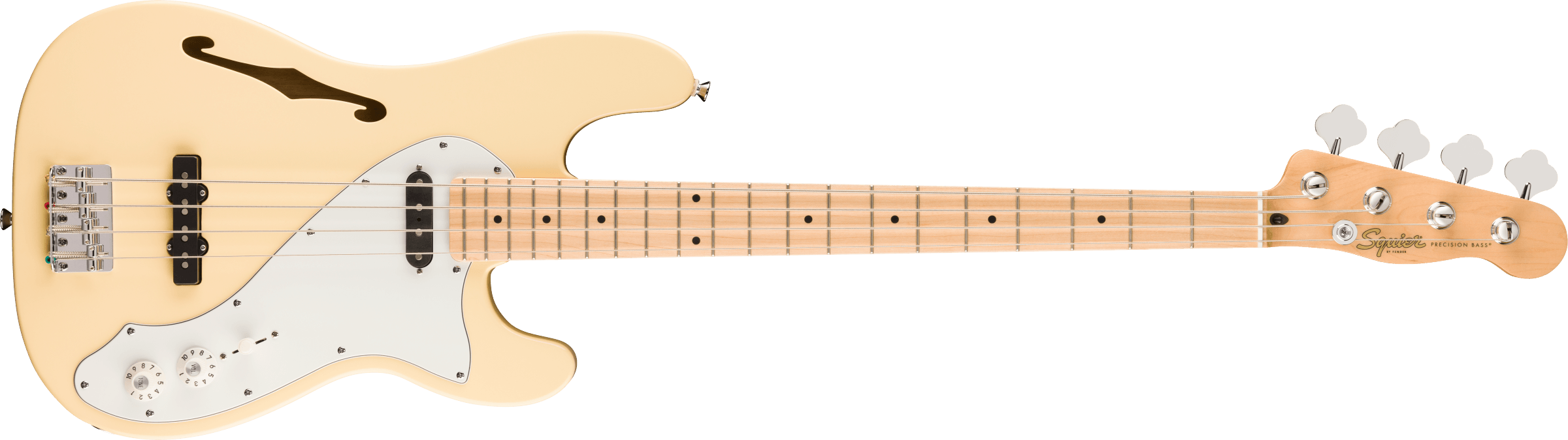 Squier® Paranormal Precision Bass® Thinline SJ, Maple Fingerboard, Parchment Pickguard, Vintage White