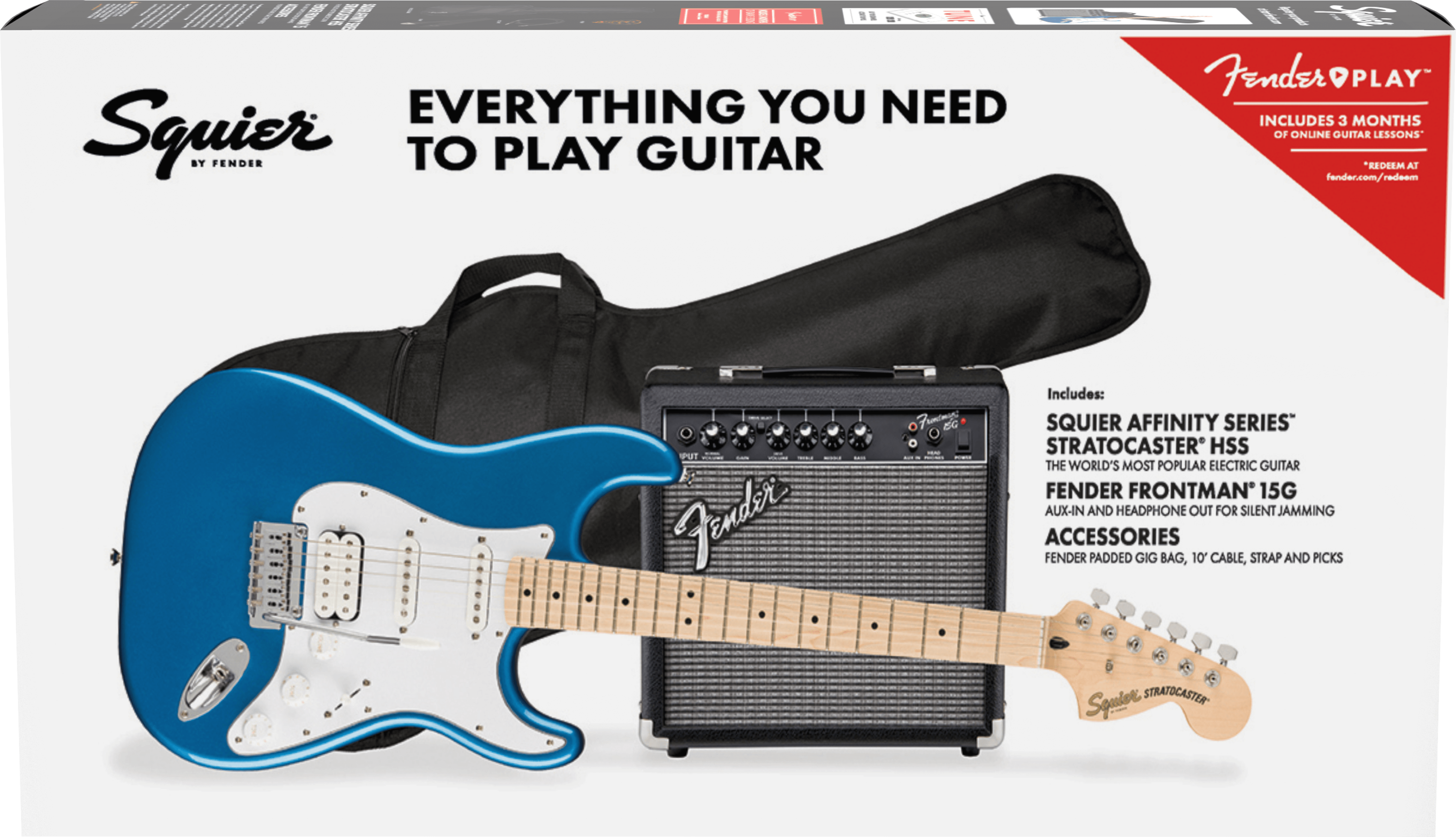 Squier® Affinity Series™ Stratocaster® HSS Pack, Maple Fingerboard, Lake Placid Blue, Gig Bag, 15G - 230V EU