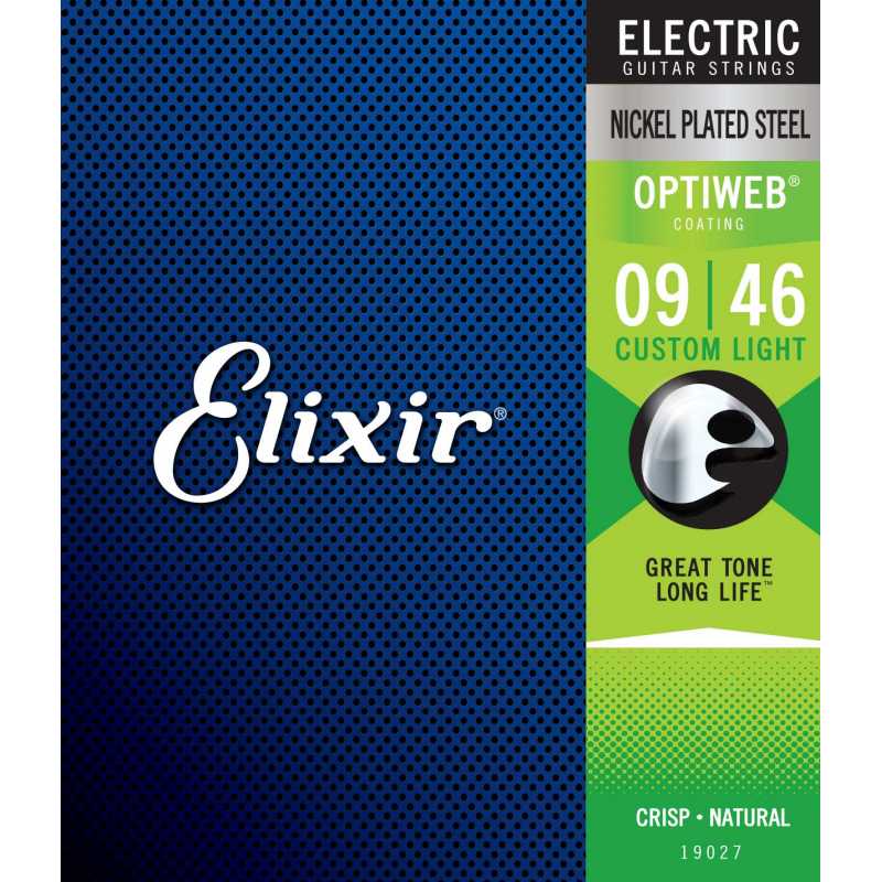 Elixir® 19027 Electric Nickel Plated Steel OPTIWEB Light Custom: .009 .011 .016 .026 .036 .046