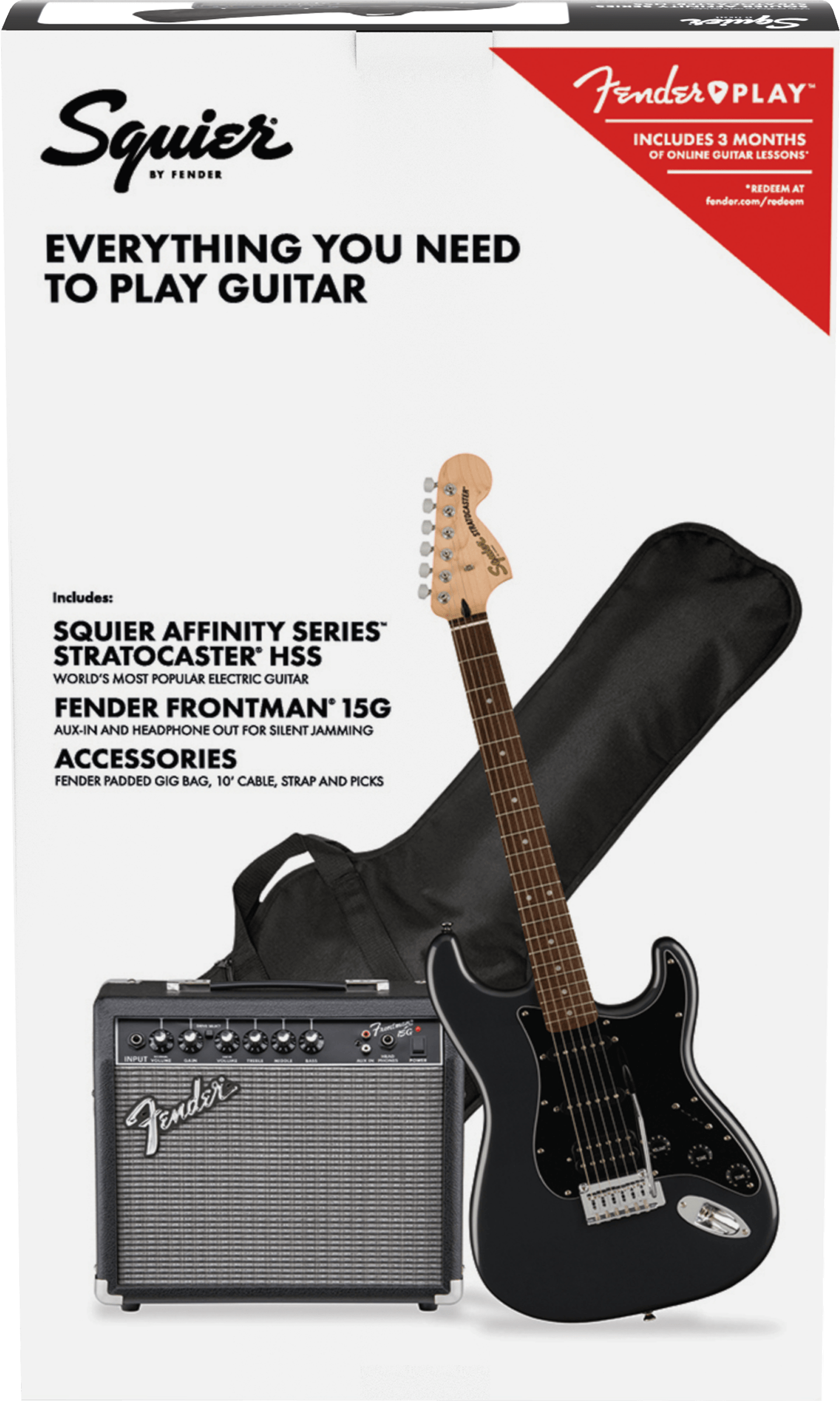 Squier® Affinity Series™ Stratocaster® HSS Pack, Laurel Fingerboard, Charcoal Frost Metallic, Gig Bag, 15G - 230V EU