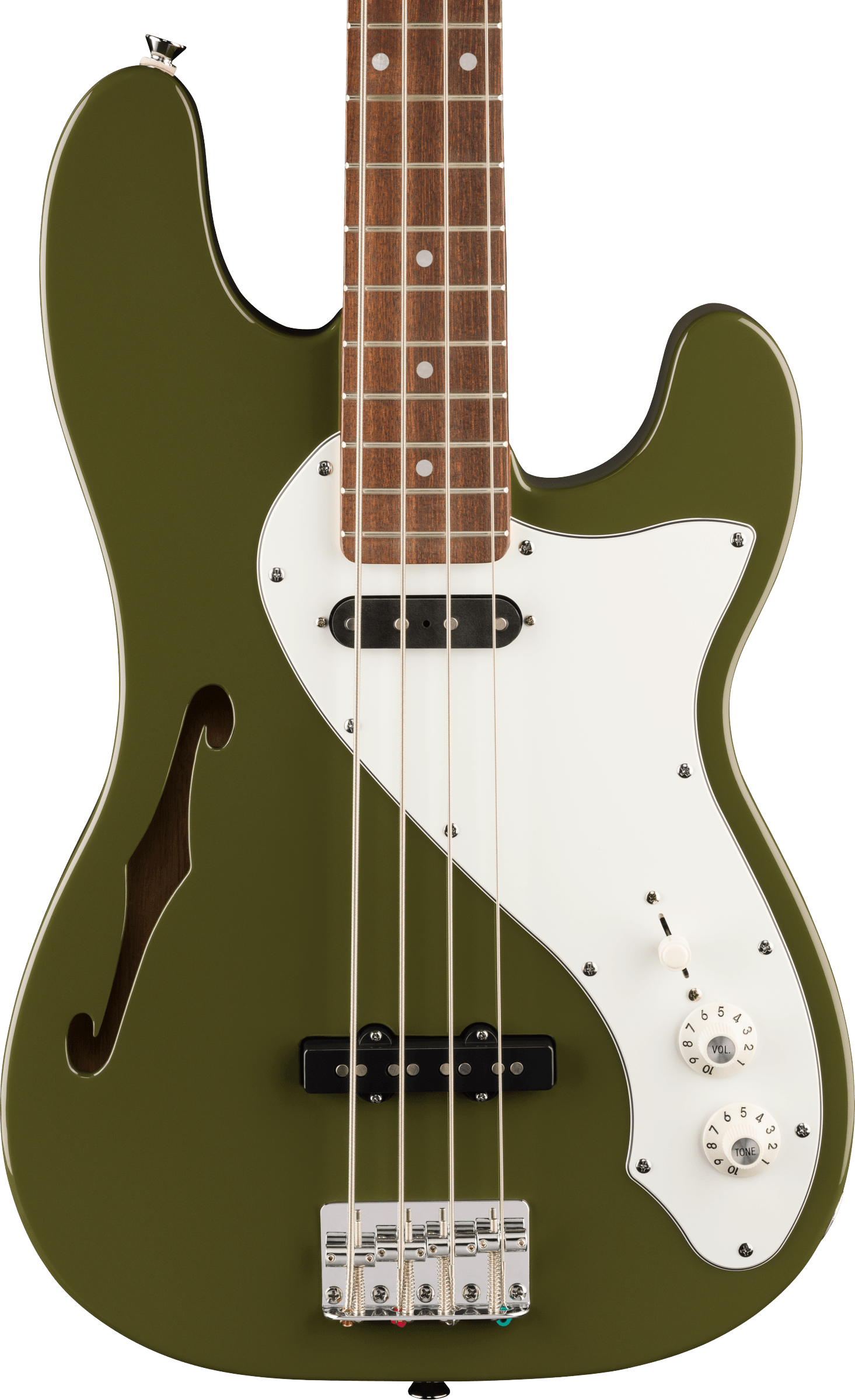 Squier® Paranormal Precision Bass® Thinline SJ, Laurel Fingerboard, Parchment Pickguard, Olive