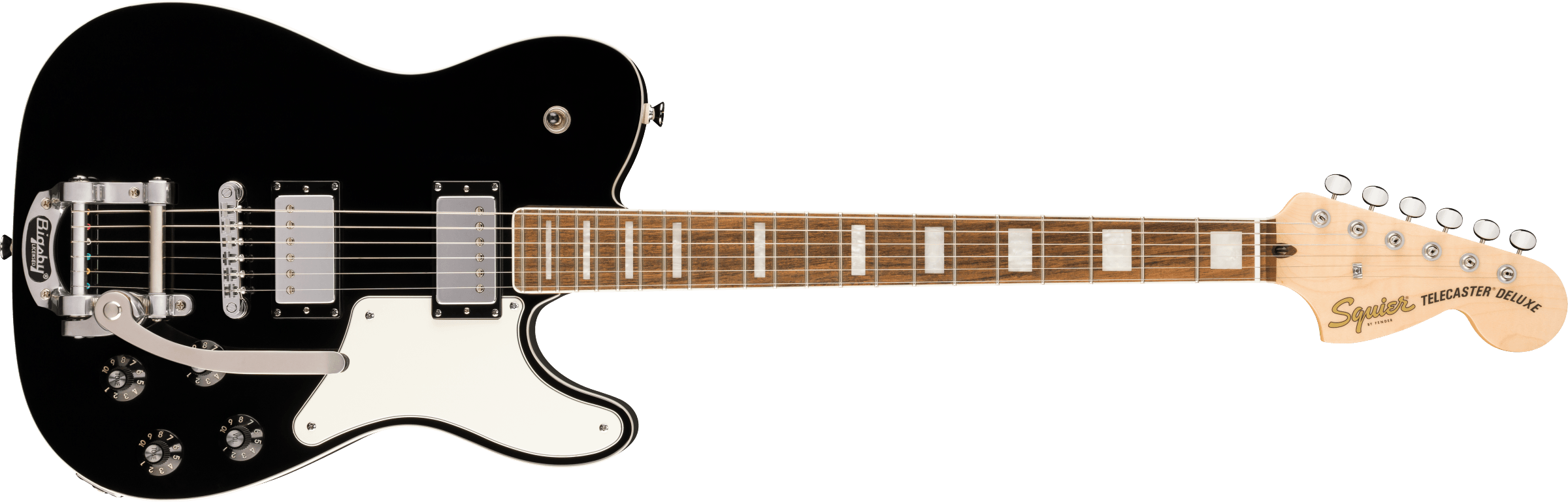 Squier® Paranormal Troublemaker Telecaster® Deluxe Bigsby®, Laurel Fingerboard, Parchment Pickguard, Black