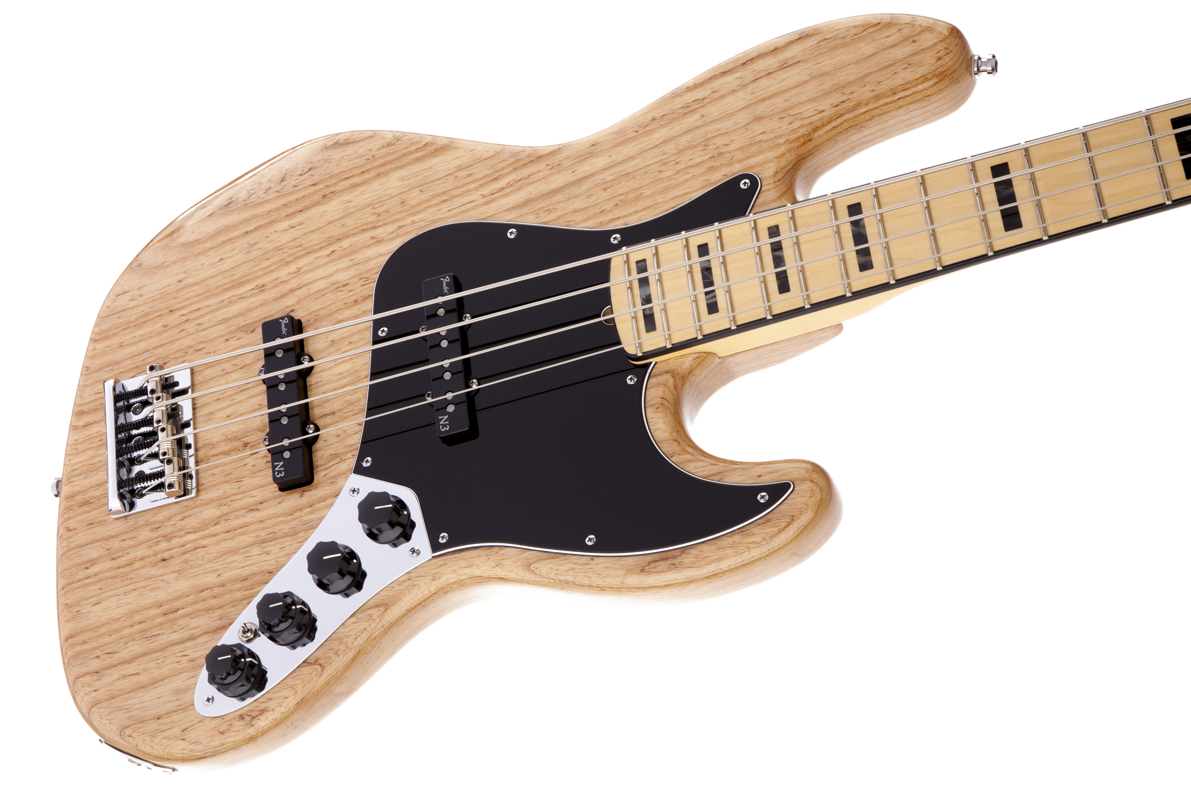 Fender® American Deluxe Jazz Bass® Ash, Maple Fingerboard, Natural, 3-Ply B/W/B Pickguard
