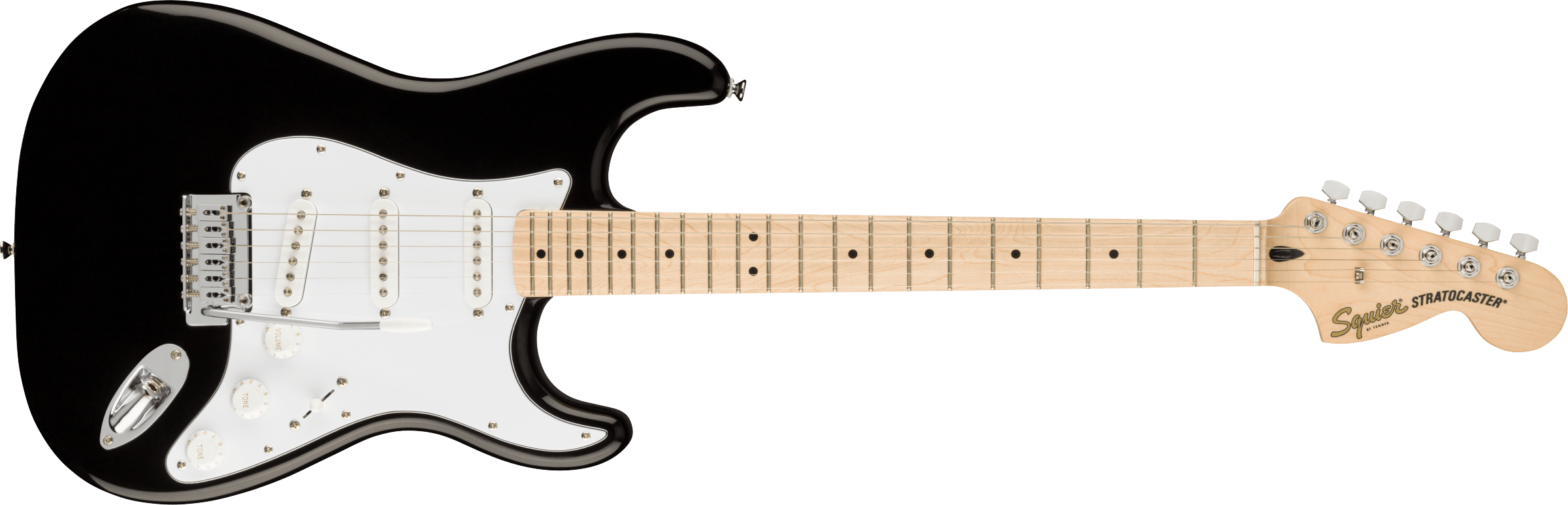 Squier® Affinity Series™ Stratocaster®, Maple Fingerboard, White Pickguard, Black