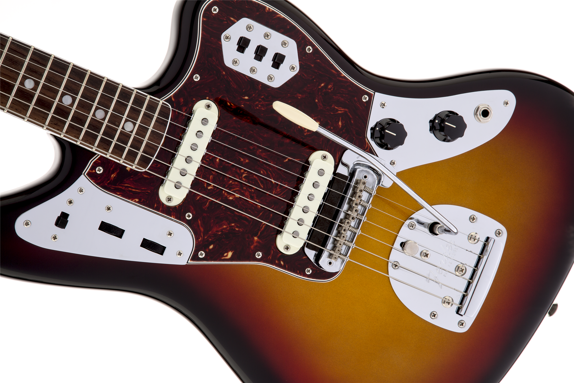 Fender® American Vintage '65 Jaguar®, Round-Lam Rosewood Fingerboard, 3-Color Sunburst