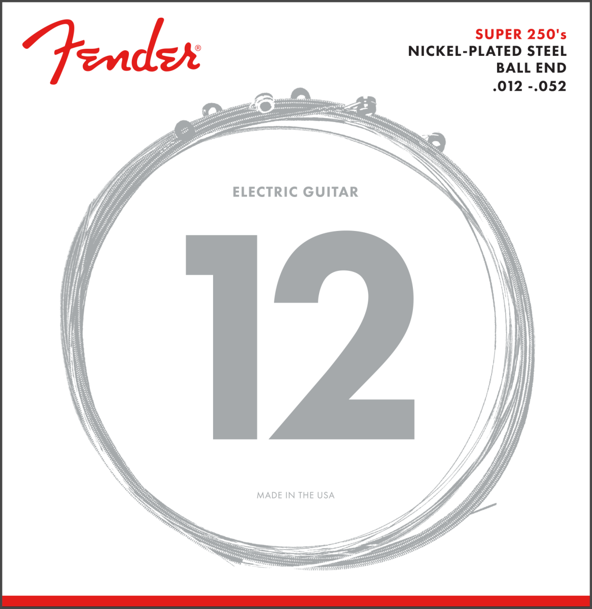Fender® Super 250 Guitar Strings, Nickel Plated Steel, Ball End, 250H Gauges .012-.052