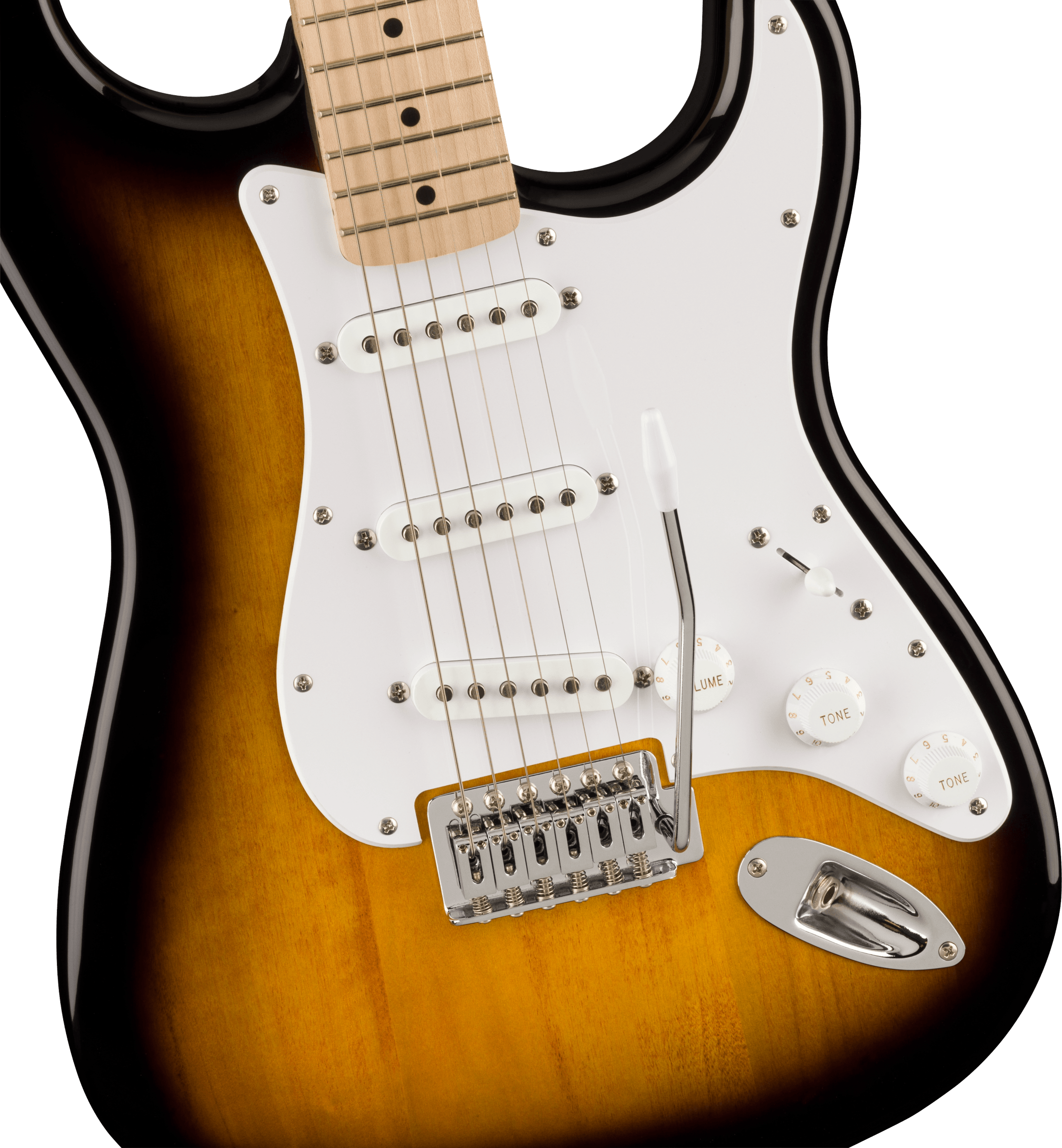 Squier® Sonic® Stratocaster®, Maple Fingerboard, White Pickguard, 2-Color Sunburst