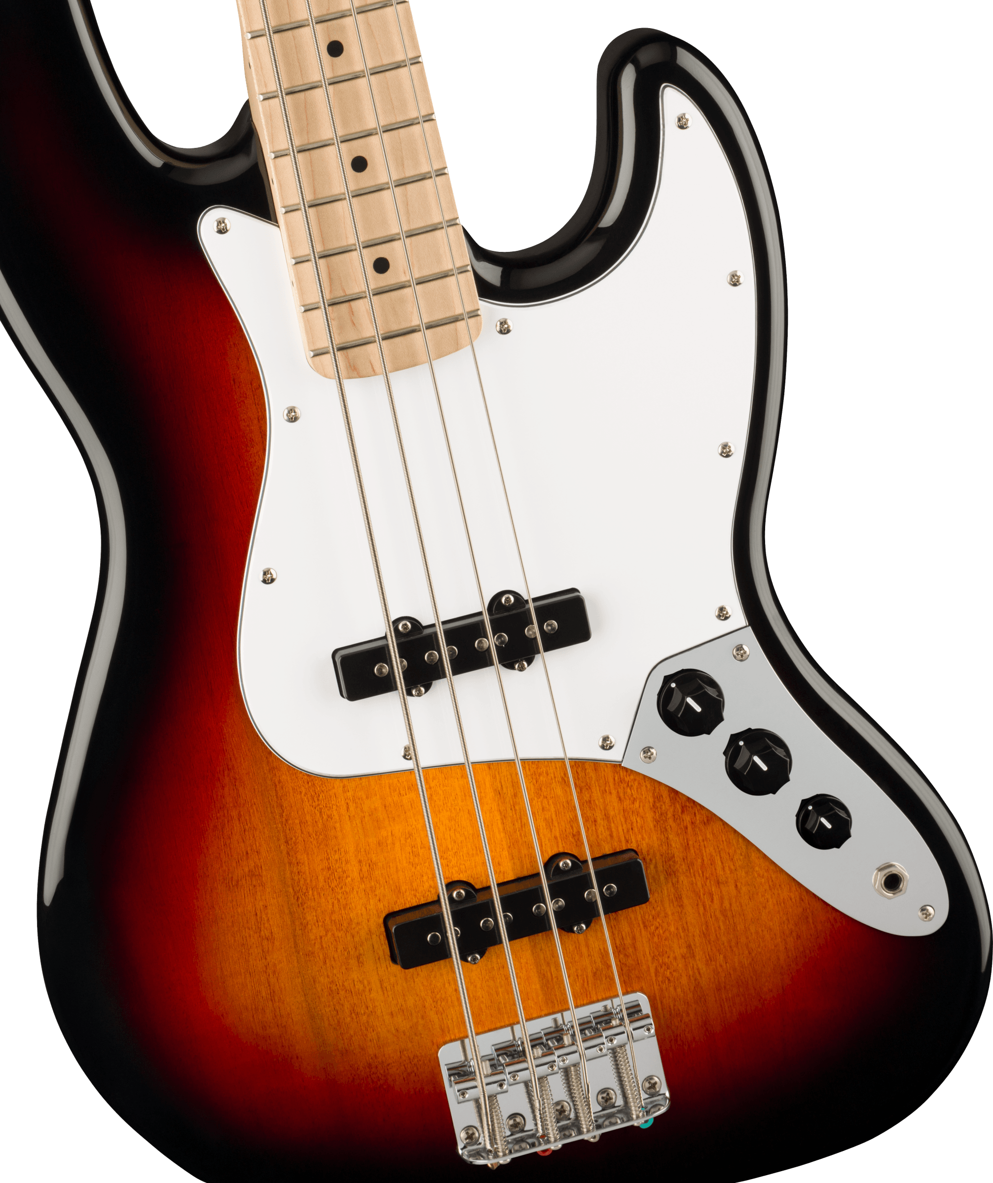 Squier® Affinity Series® Jazz Bass®, Maple Fingerboard, White Pickguard, 3-Color Sunburst