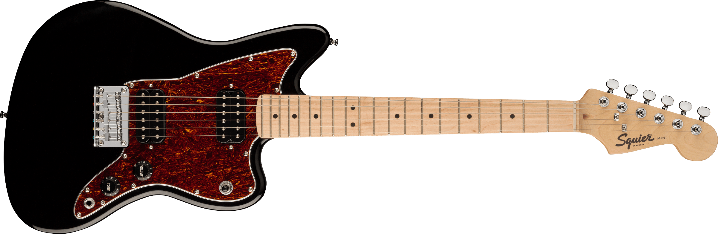 Squier® FSR Mini Jazzmaster® HH, Maple Fingerboard, Tortoiseshell Pickguard, Black