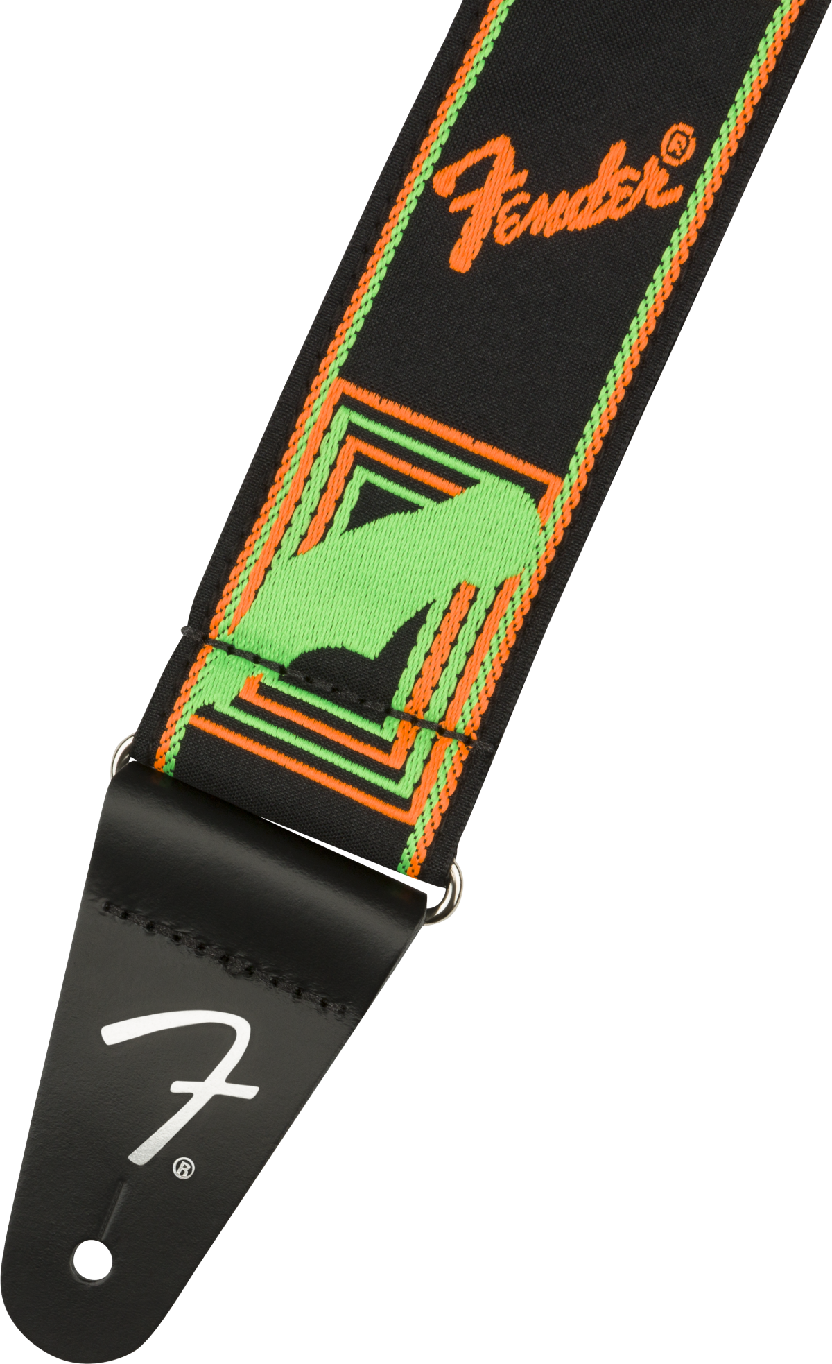 Fender® Neon Monogrammed Strap, Green and Orange, 2"