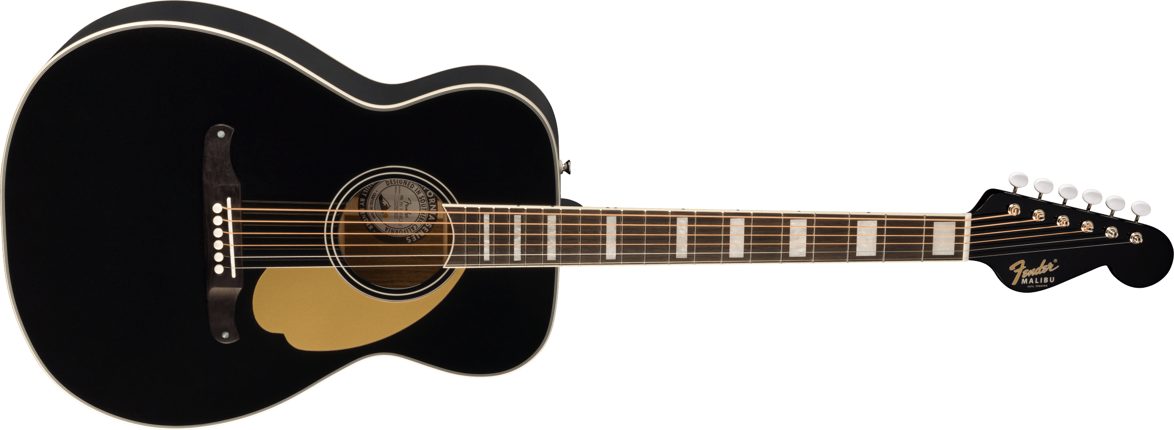 Fender® California Vintage Malibu with Case, Gold Pickguard, Matching Headstock, Black
