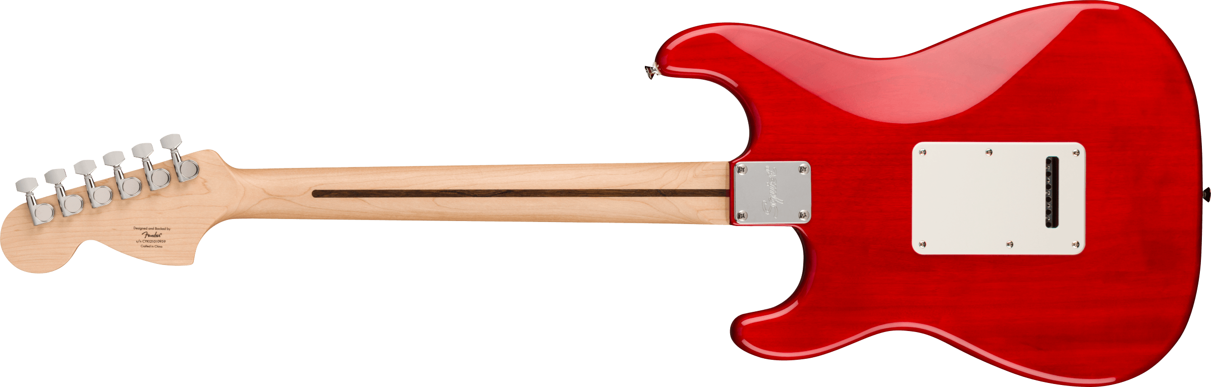 Squier®  FSR Affinity Series™ Stratocaster® QMT, Laurel Fingerboard, White Pearloid Pickguard, Crimson Red Transparent