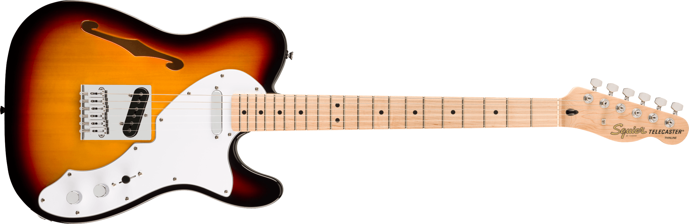 Squier® Affinity Series™ Telecaster® Thinline, Maple Fingerboard, White Pickguard, 3-Color Sunburst