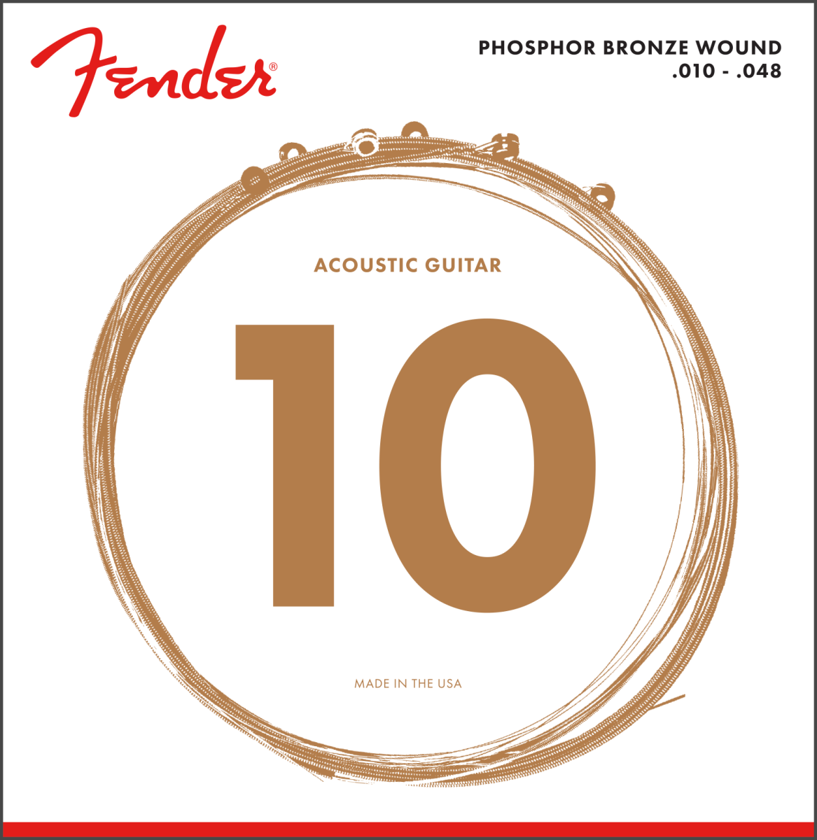 Fender® Phosphor Bronze Acoustic Guitar Strings, Ball End, 60XL .010-.048 Gauges