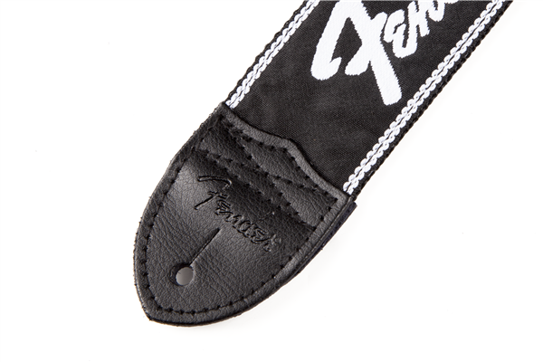Fender® Running Logo Strap, Black/White Logo, 2"