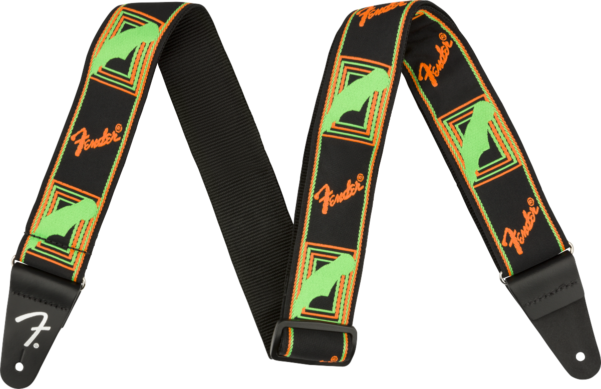 Fender® Neon Monogrammed Strap, Green and Orange, 2"