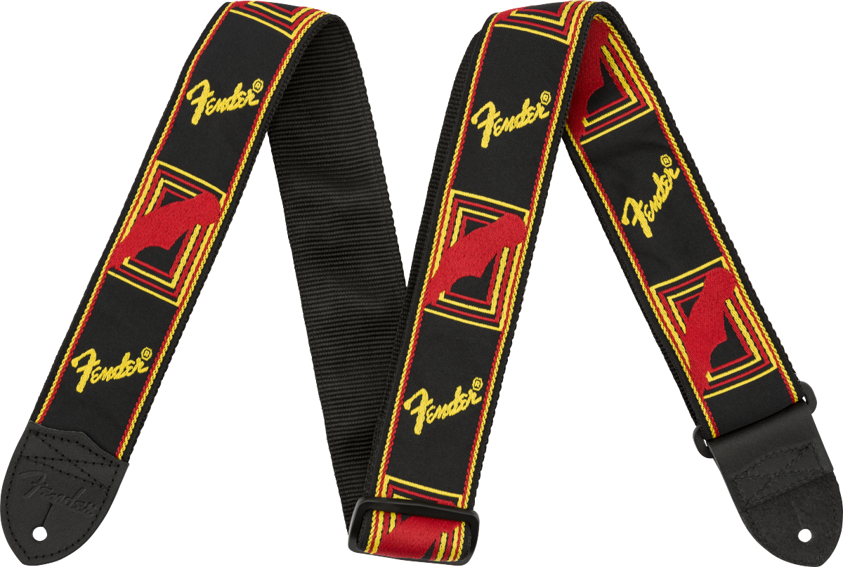 Fender® Monogrammed Strap, Black/Yellow/Brown, 2"