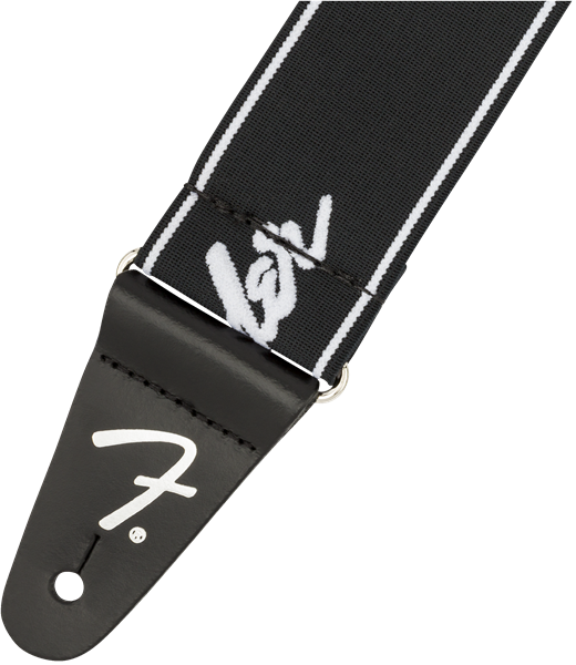 Fender® WeighLess™ Running Logo Strap, Black/White, 2"