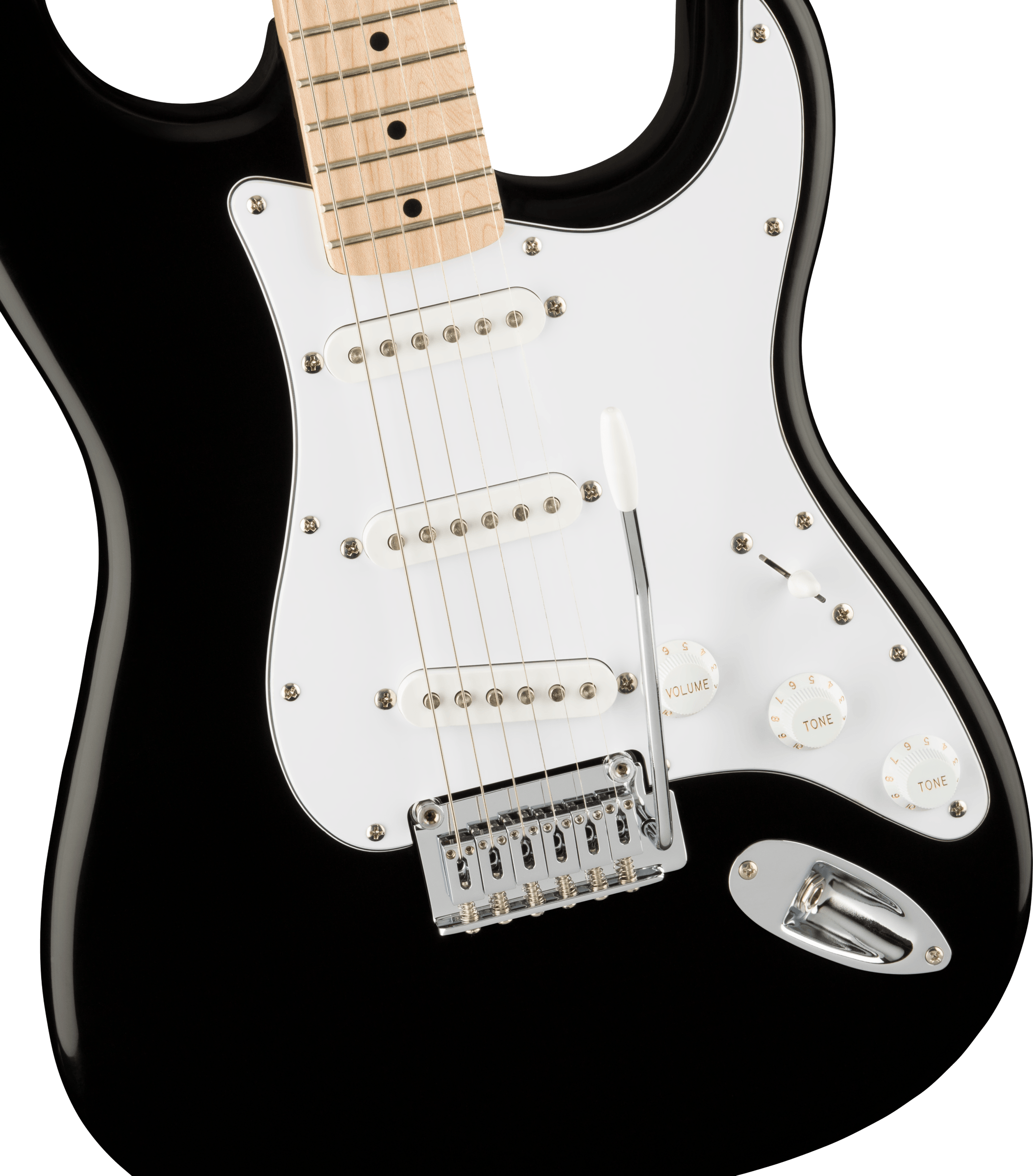 Squier® Affinity Series™ Stratocaster®, Maple Fingerboard, White Pickguard, Black