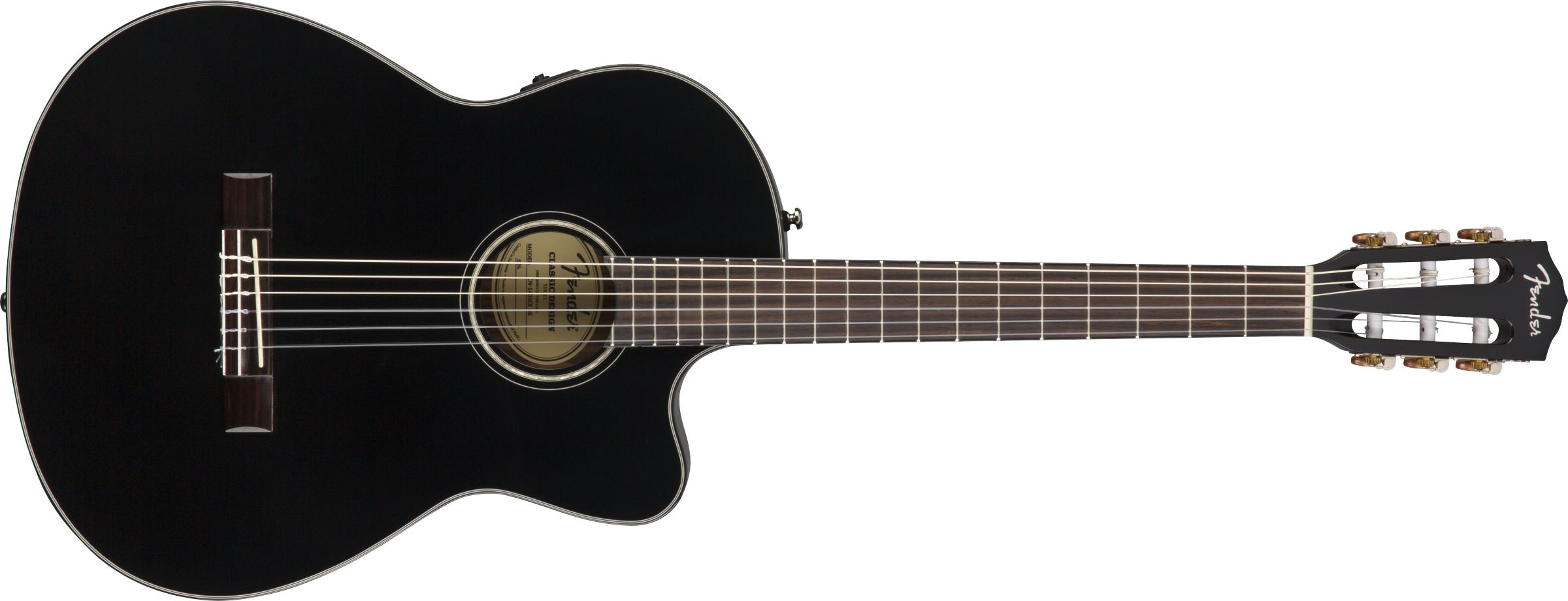 Fender® CN-140SCE Nylon Thinline, Walnut Fingerboard, Black w/case