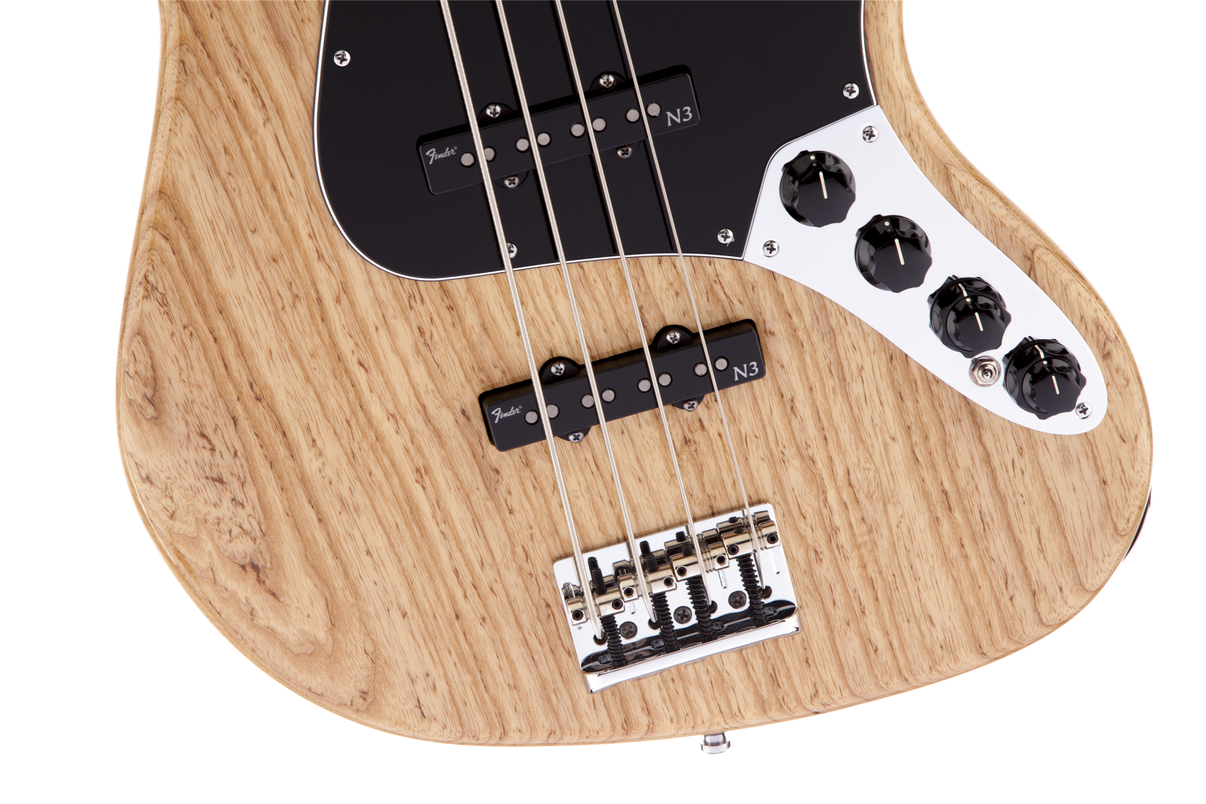 Fender® American Deluxe Jazz Bass® Ash, Maple Fingerboard, Natural, 3-Ply B/W/B Pickguard