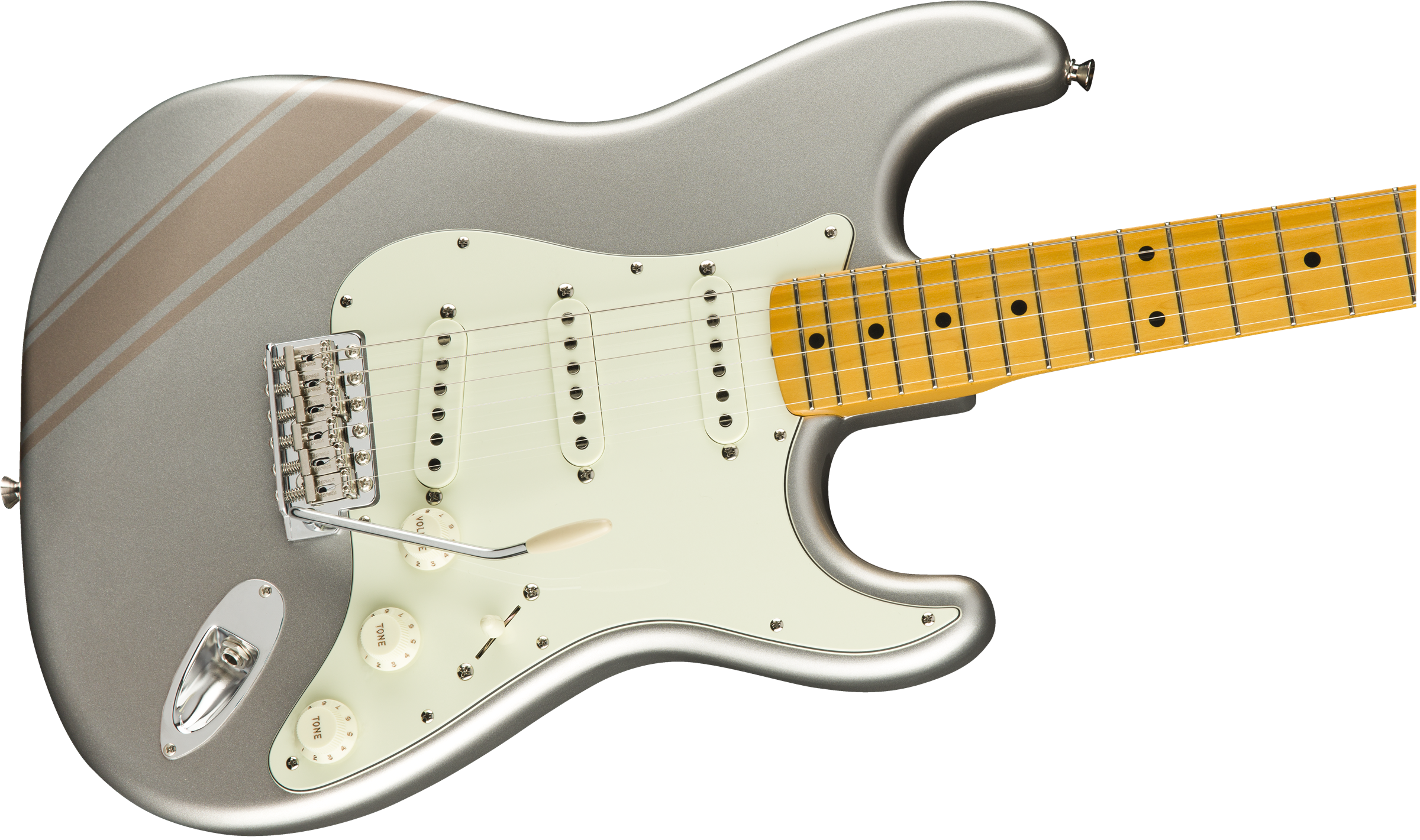 Fender® FSR Traditional 50s Strat, Maple Fingerboard, Inca Silver with Shoreline Gold Stripes